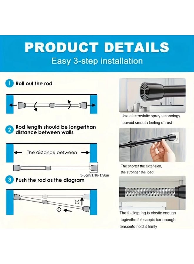 2 Pack Adjustable Spring Tension Rods 23 62 To 43 31 Inch Expandable Pressure Rods - Image 5